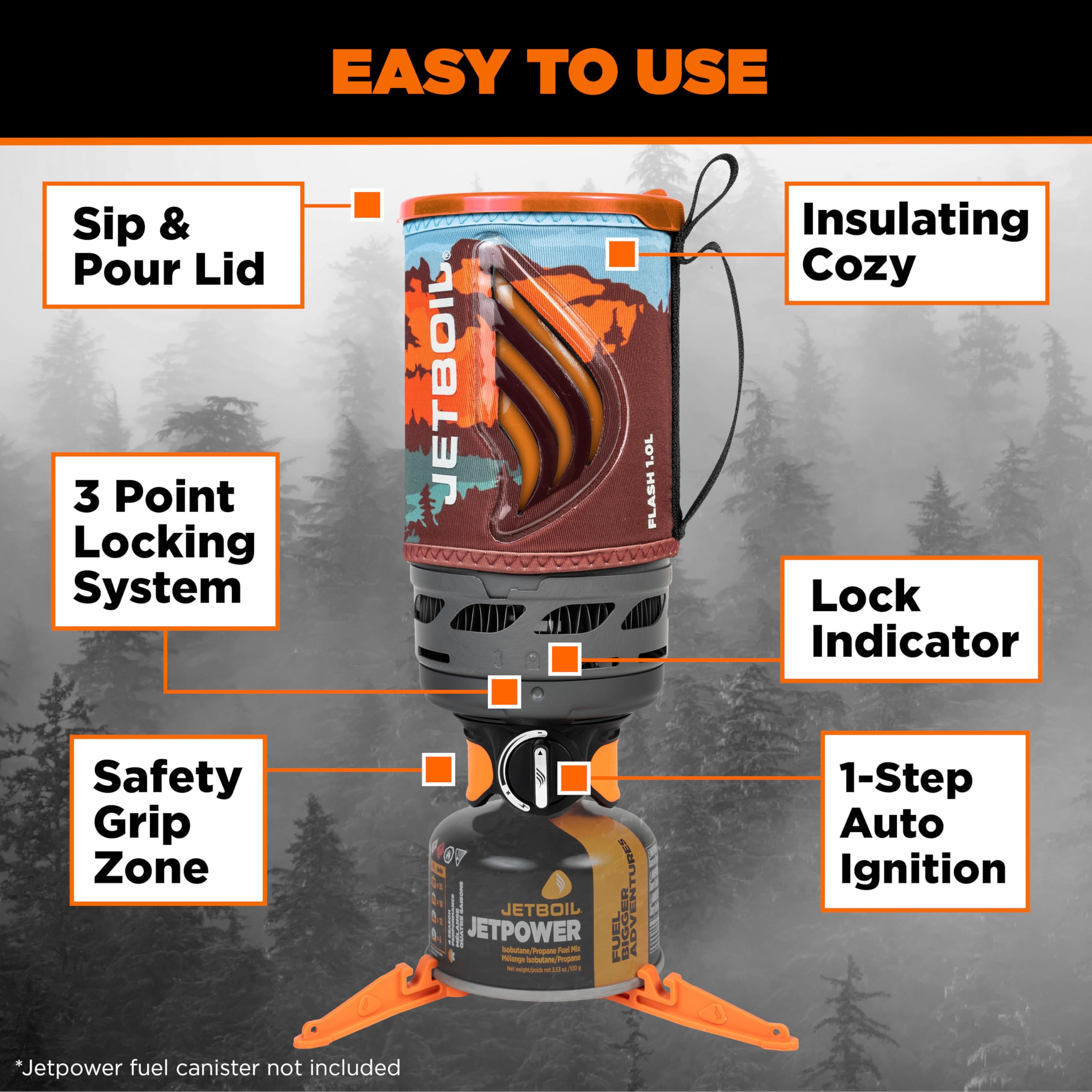 Jetboil Flash cool-touch cozy and textured grip detail providing safe, comfortable handling