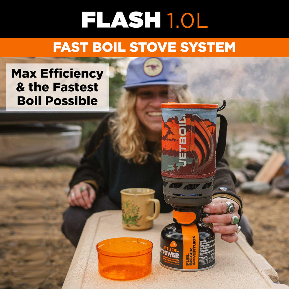Jetboil Flash top view with lid and pour spout visible for convenient serving and straining