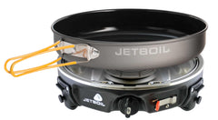 Jetboil HalfGen front view showing compact stove and pan, highlighting portability and power