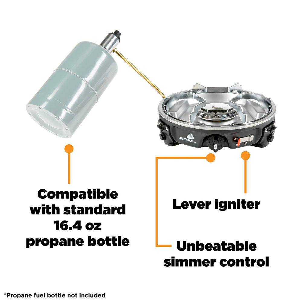 Jetboil HalfGen linked to another Jetboil stove, showing modular multi-burner capability