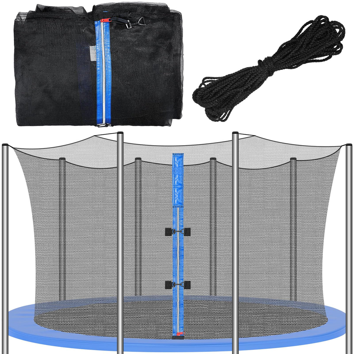 Jexine front view of 12ft round safety net showing full enclosure and clear protection