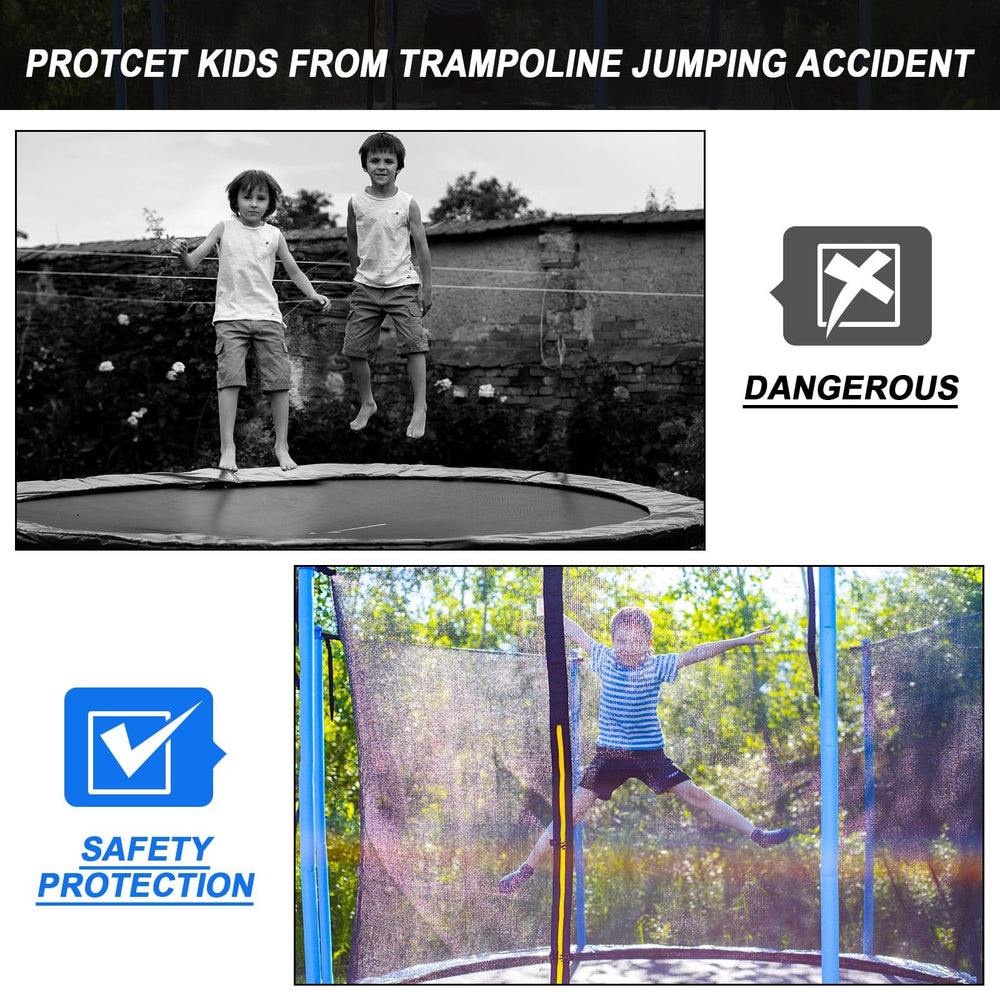 Jexine installed on backyard trampoline demonstrating contained play safety