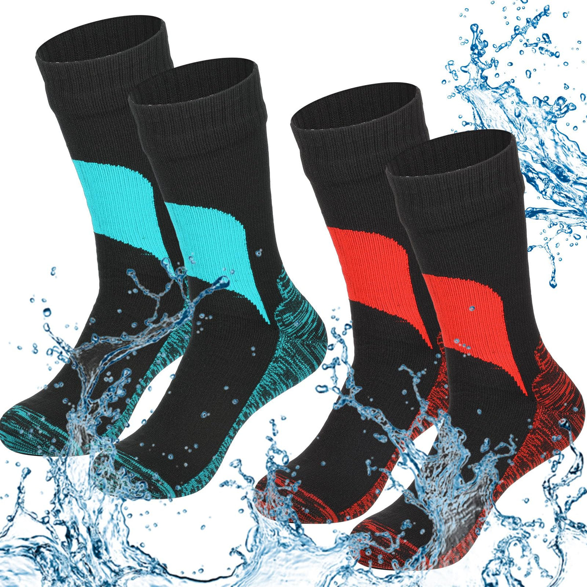 Jeyiour front view of two pairs showing packaging and dry protection benefit