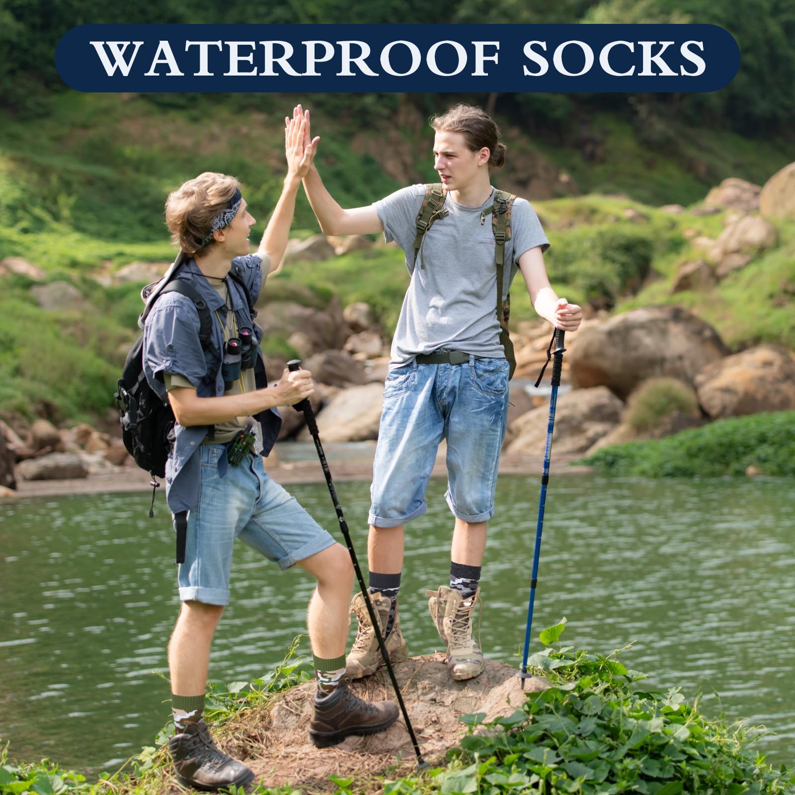 Jeyiour lifestyle shot hiking wet trail demonstrating waterproof protection