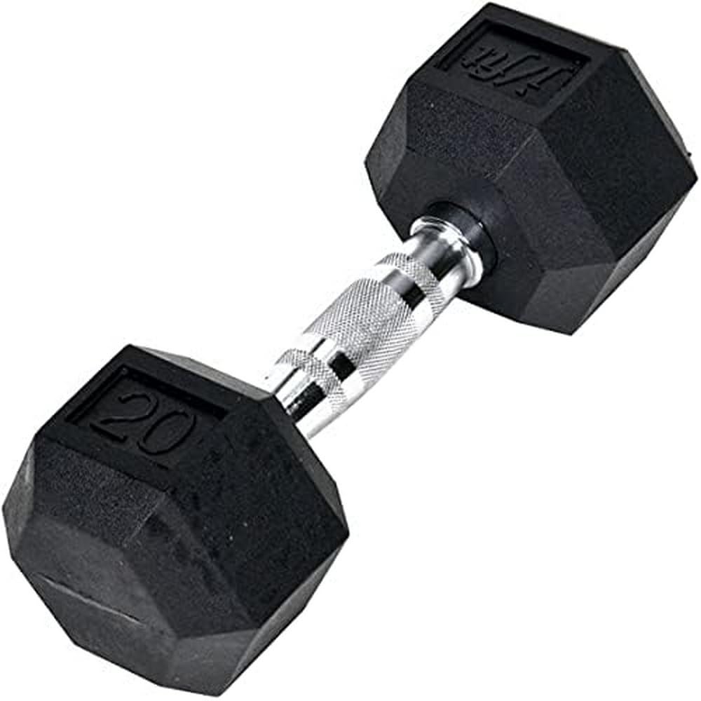 JFIT 20 lb dumbbell front view showing compact, durable design and floor protection