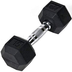 JFIT dumbbell front view showing compact hex heads and floor protection benefit