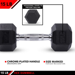 JFIT dumbbell resting on hardwood floor showcasing floor-safe rubber coating benefit
