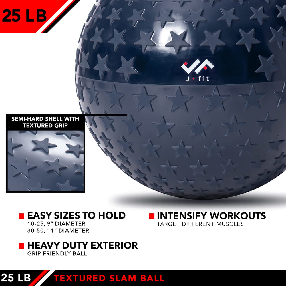 JFIT slam ball core close-up implying sand-filled dead weight for stable resistance