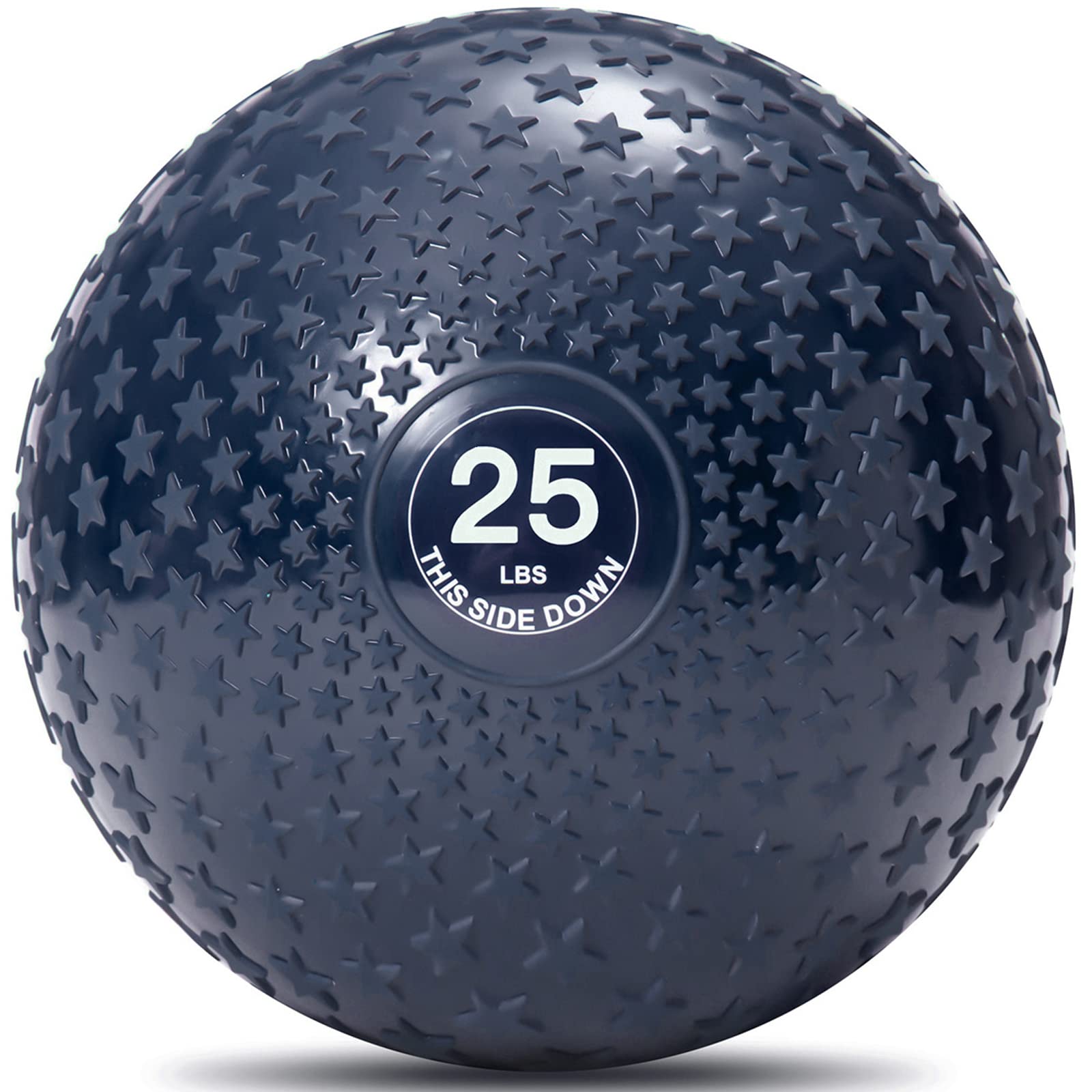 JFIT slam ball front view showing sleek midnight star design and durable shell benefits