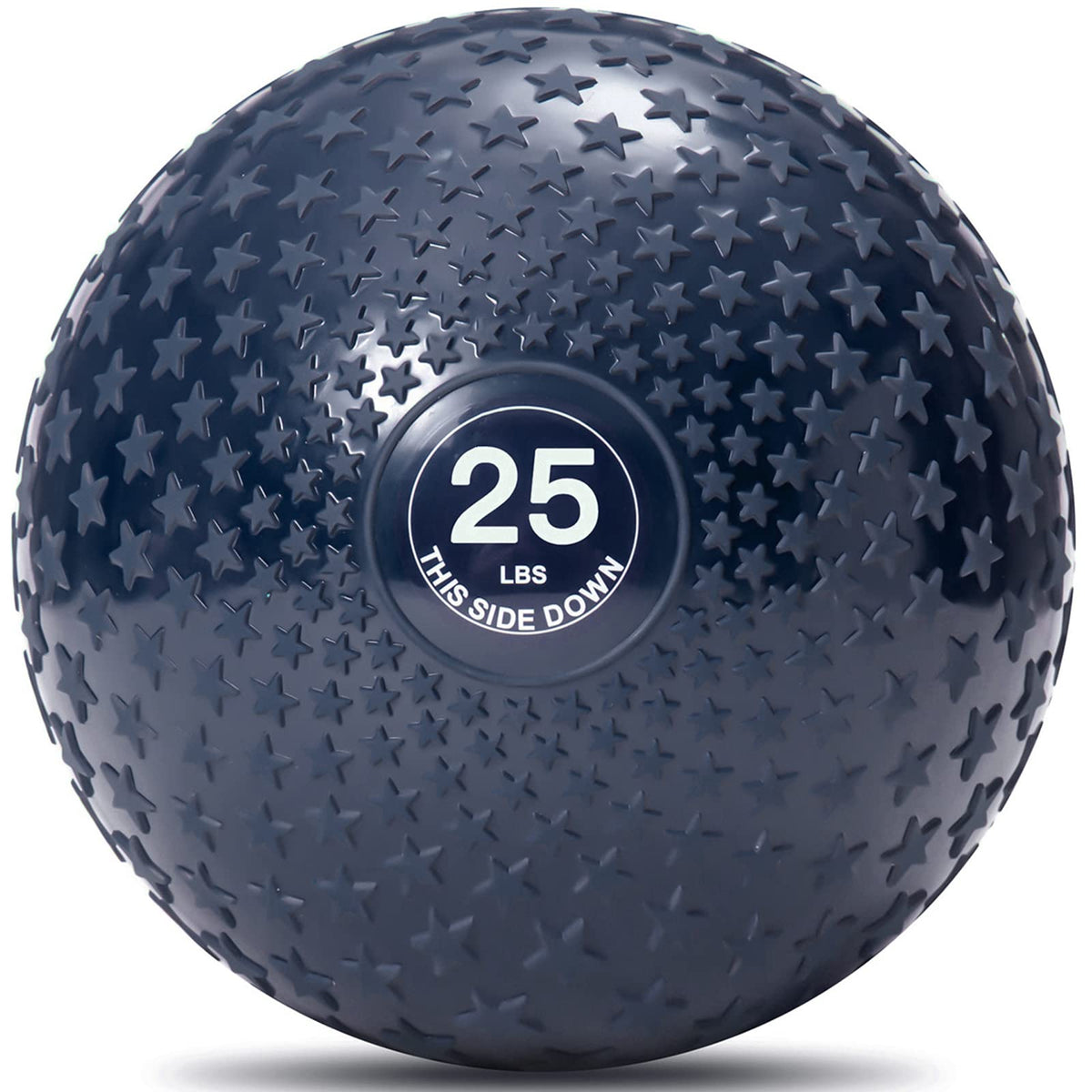 JFIT slam ball front view showing sleek midnight star design and durable shell benefits