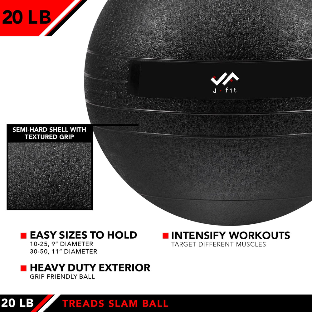 JFIT slam ball next to a hand showing 9-inch diameter scale for accurate size reference