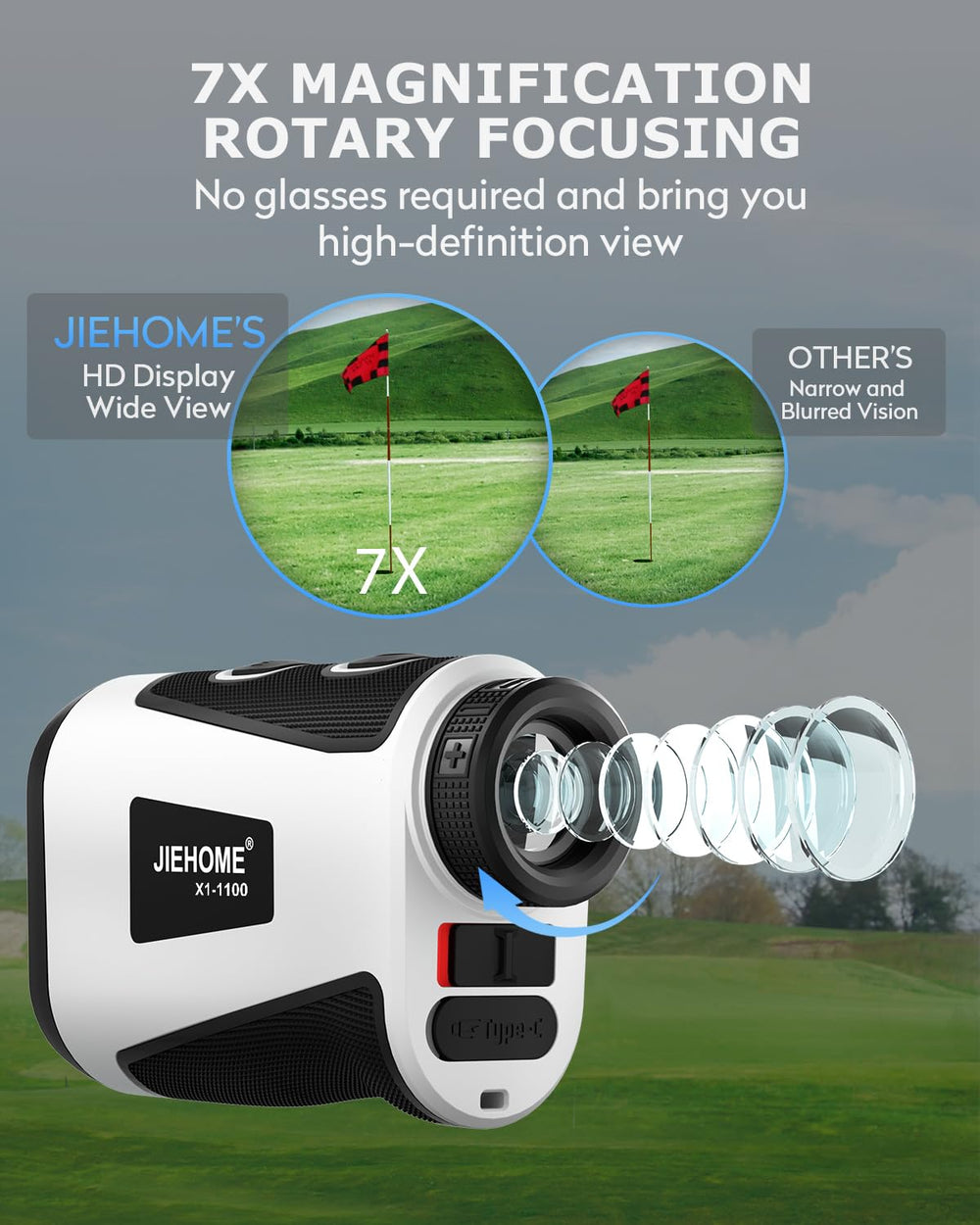 jiehome held in golfer hand to show size and ergonomic grip for comfortable use
