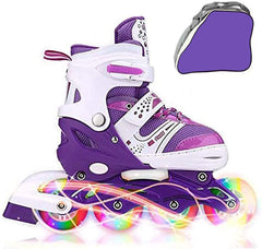JIFAR front view of adjustable skates showing lights and fit benefits