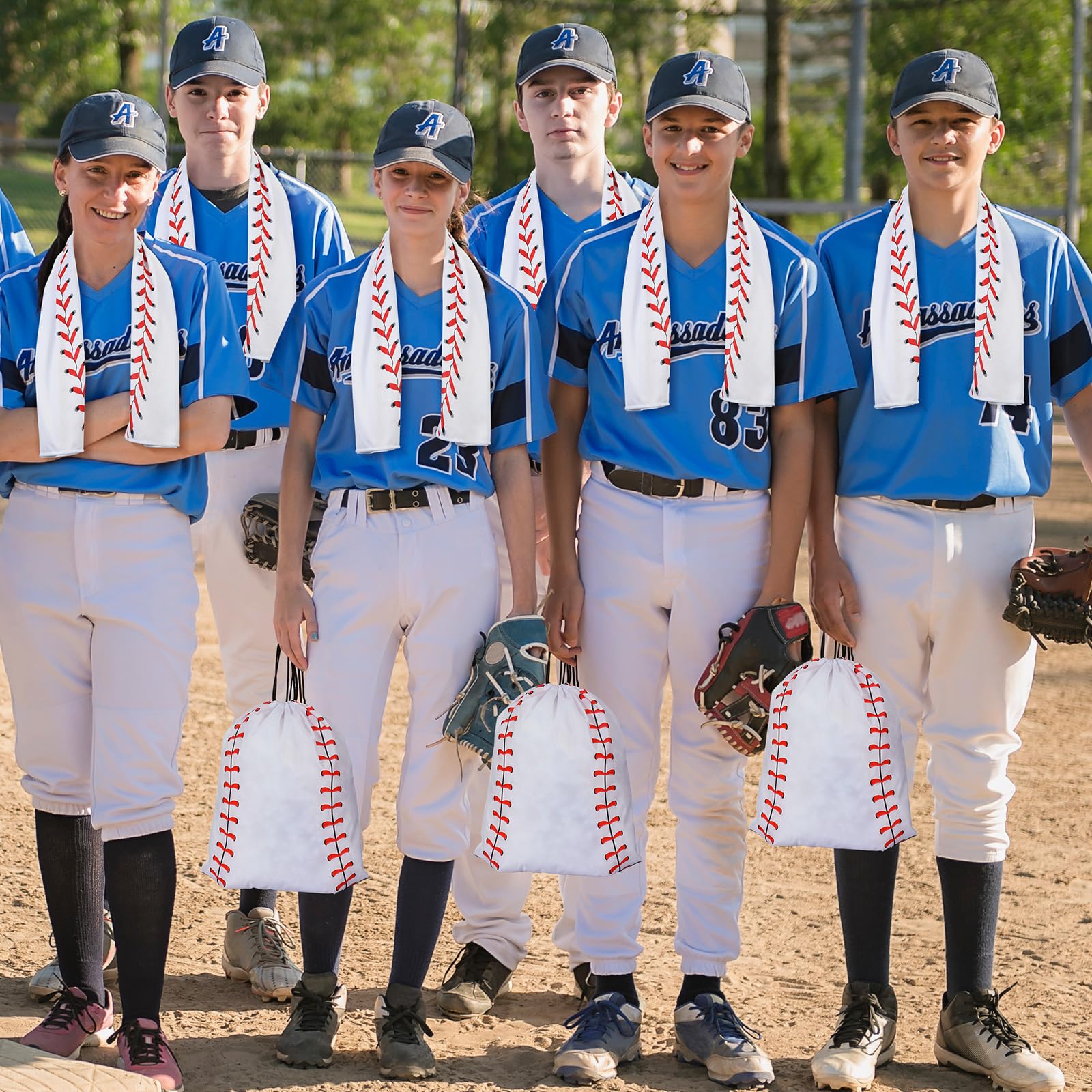 Jingmore items in use on a baseball field showing coordinated team hydration and cooling