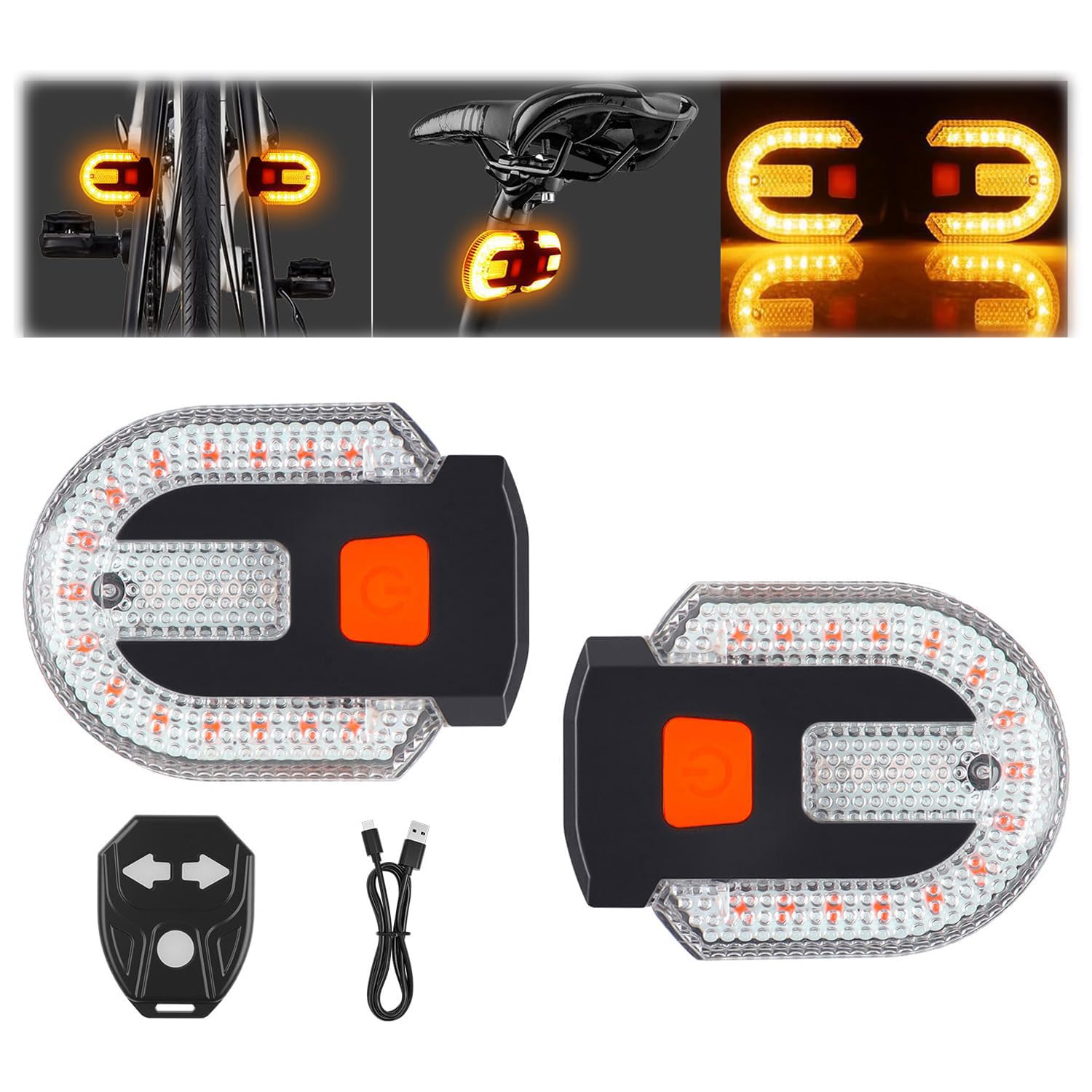 JINRUITOP front view of dual rear bike lights showing compact design and visibility benefit