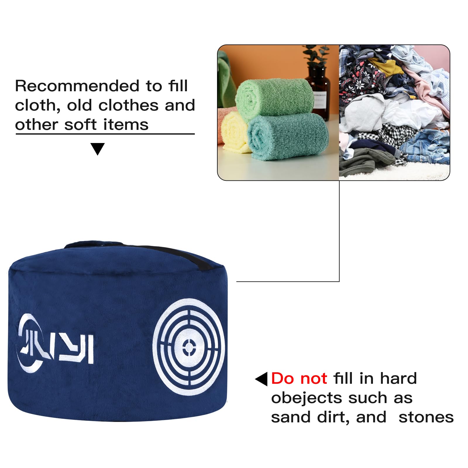 JIUYIBC impact bag filled with cloths showing correct soft fill benefit