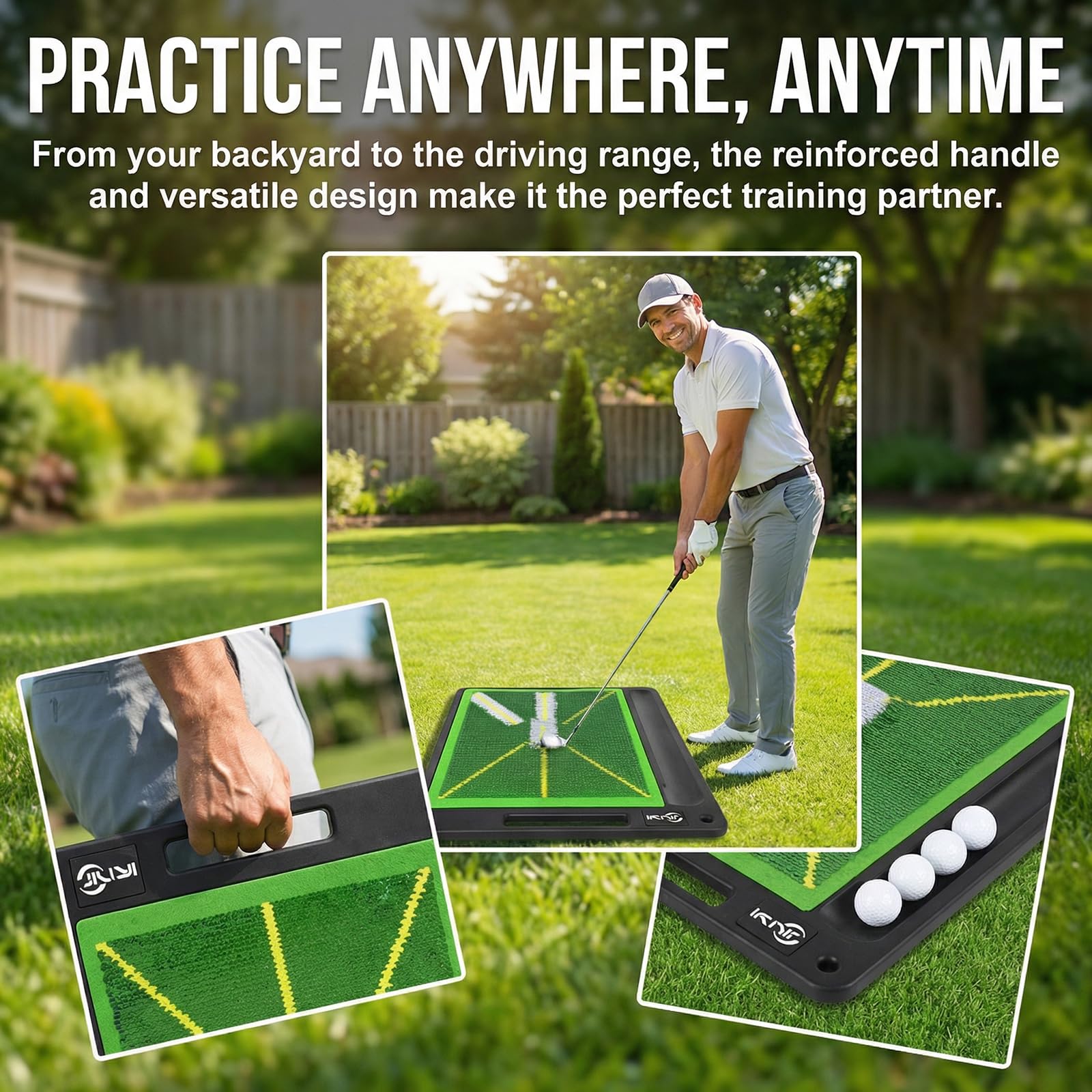 JIUYIBC mat set up in garage showing indoor practice convenience and space efficiency