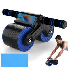 JJM ab roller front view showing dual wheels and frame for stable core training