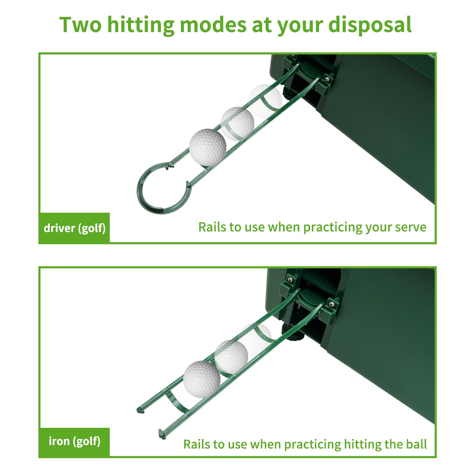 JJM dispenser loaded hopper holding 100 balls for longer practice sessions