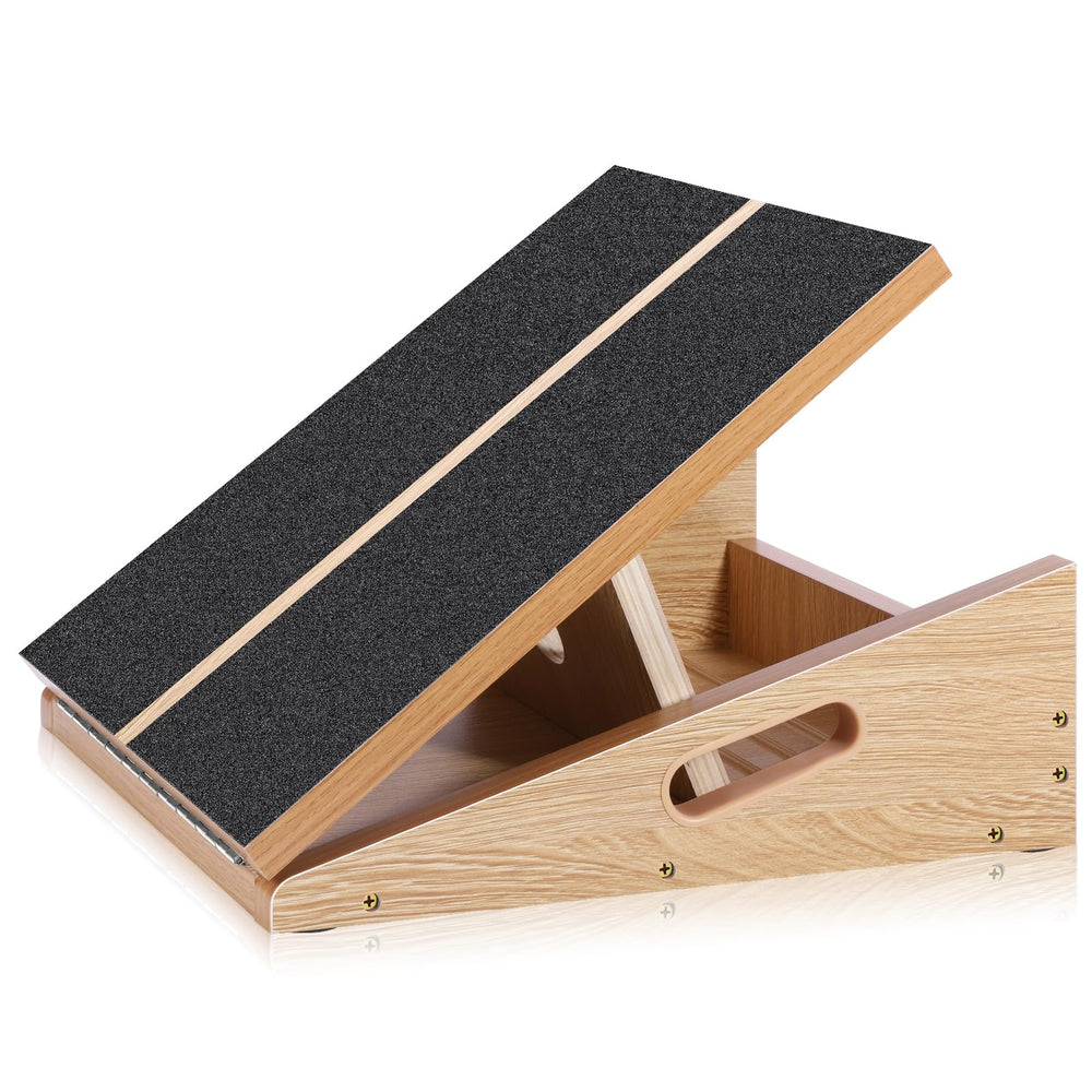 jjshund front view wooden slant board showing sturdy platform and wide stance for safe stretches