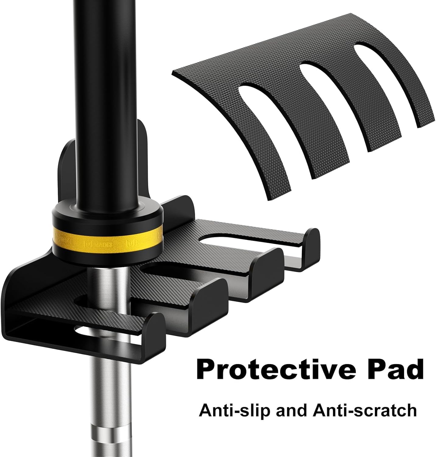 JNIHEEP barbell holder close-up of rubber pad protecting bar finish and preventing scratches