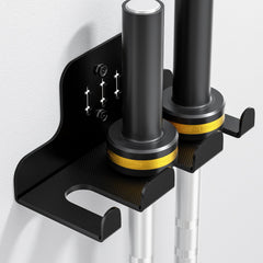 JNIHEEP barbell wall holder front view showing three secure prongs and compact design benefit tidy storage