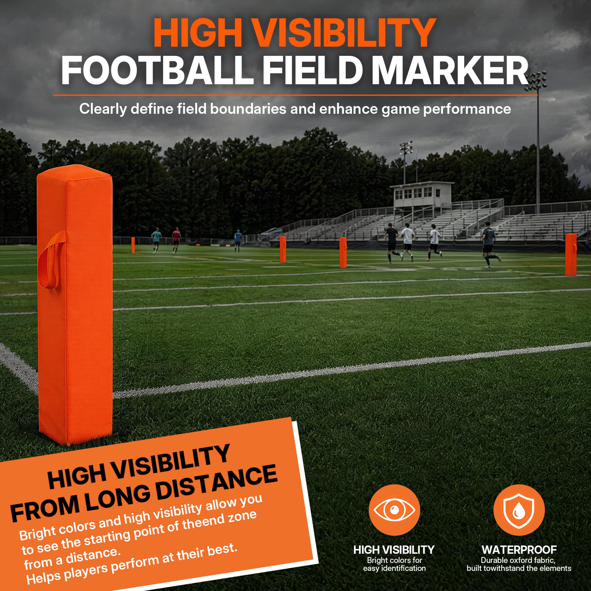 Joewuzun pylons placed on a grass field during football practice for clear marking