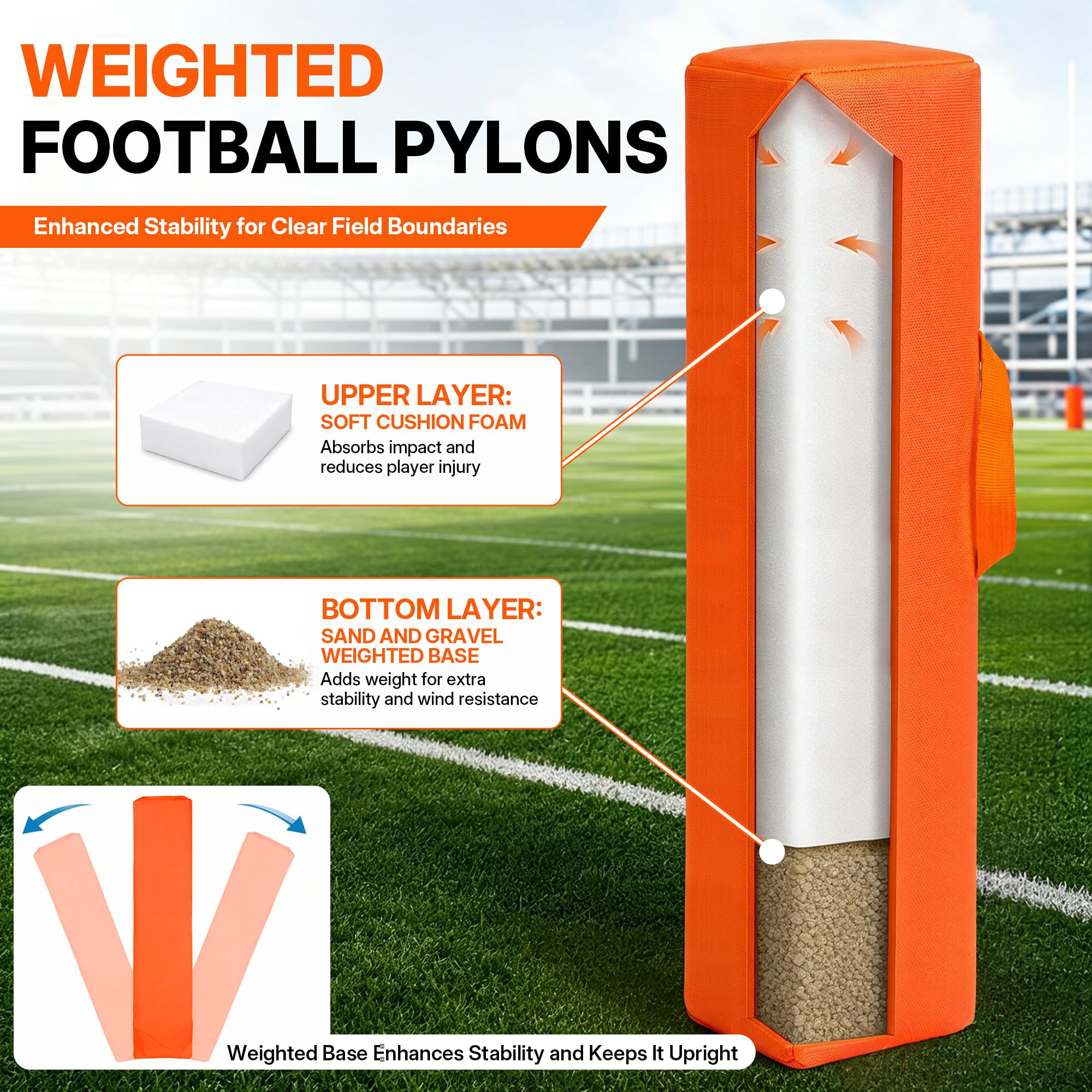 Joewuzun pylon side handle closeup for easy carrying and quick placement
