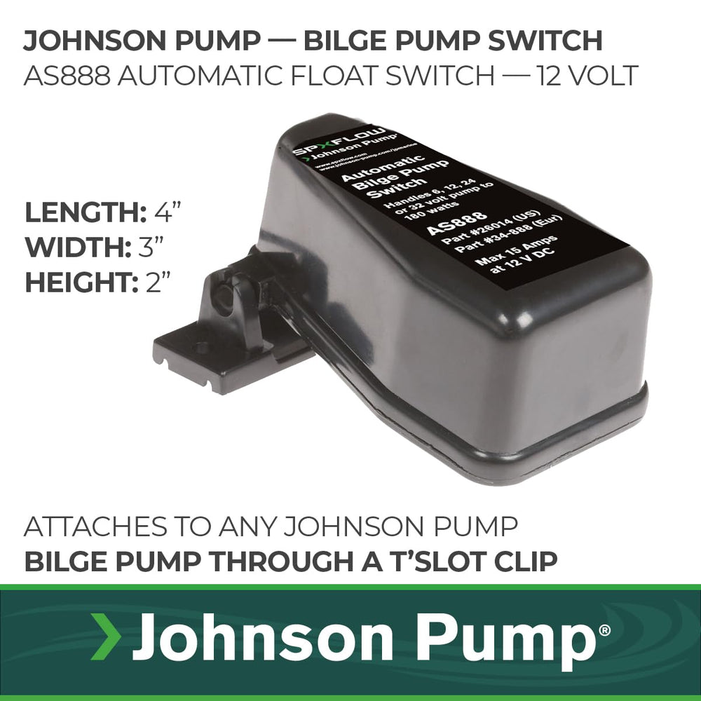 Johnson Pump AS888 side profile highlighting compact footprint and easy install benefit