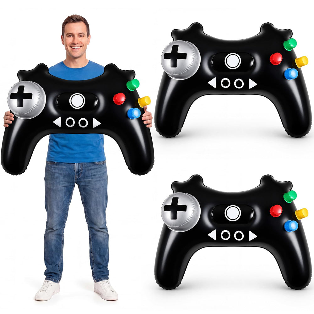 JolliLudo front view of both black inflatable controllers emphasizing bold decor impact