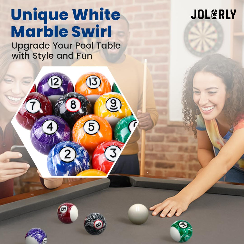 JOLORLY balls in play on a felt table illustrating predictable roll and spin
