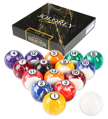 JOLORLY front view of complete 16-ball set showing polished finish and marble swirl
