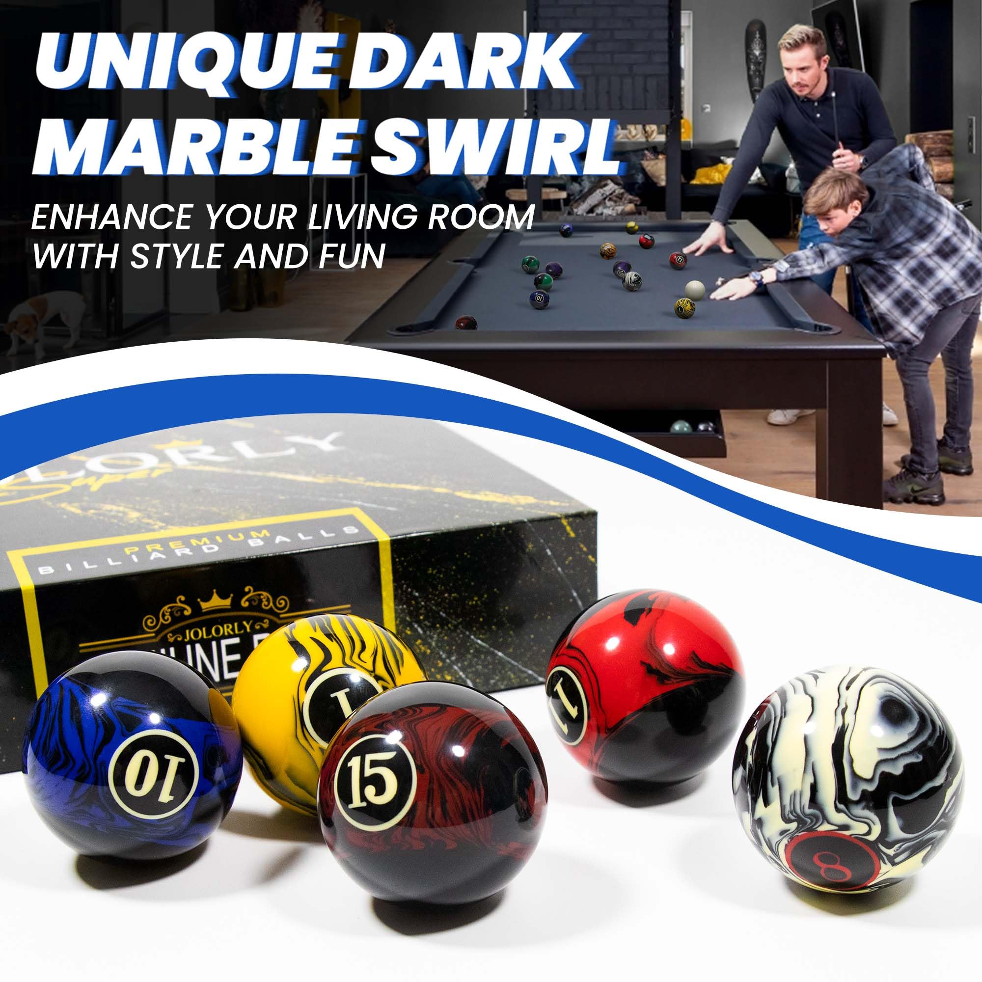 JOLORLY lifestyle scene of friends playing pool showing durable fun and wow-factor