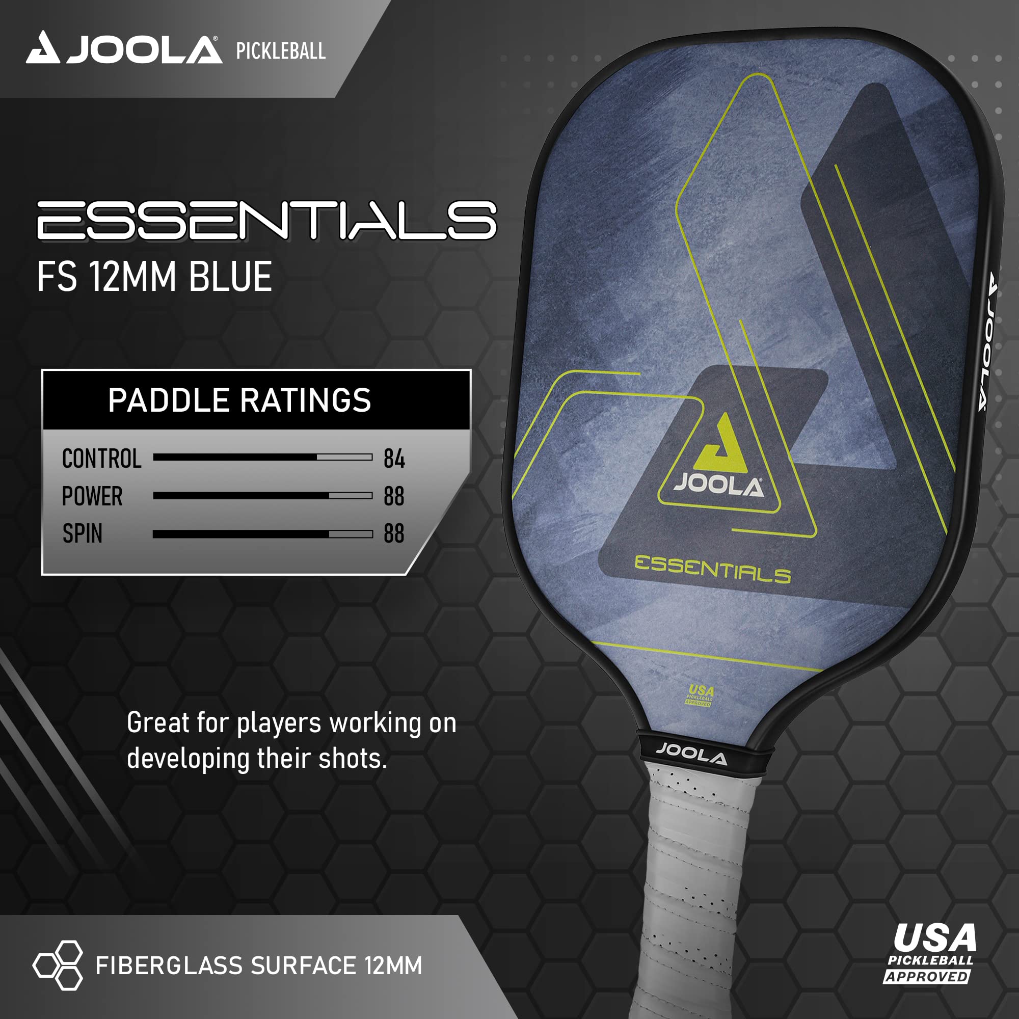 JOOLA fiberglass closeup highlighting texture for better ball spin