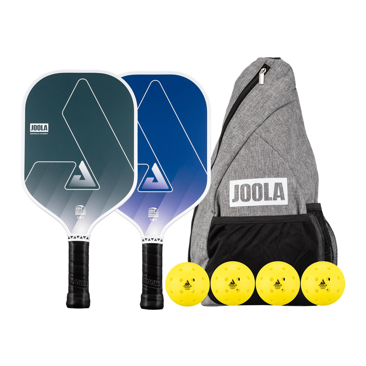 JOOLA paddle front packaging showing Essentials Trinity colorway and starter kit benefit