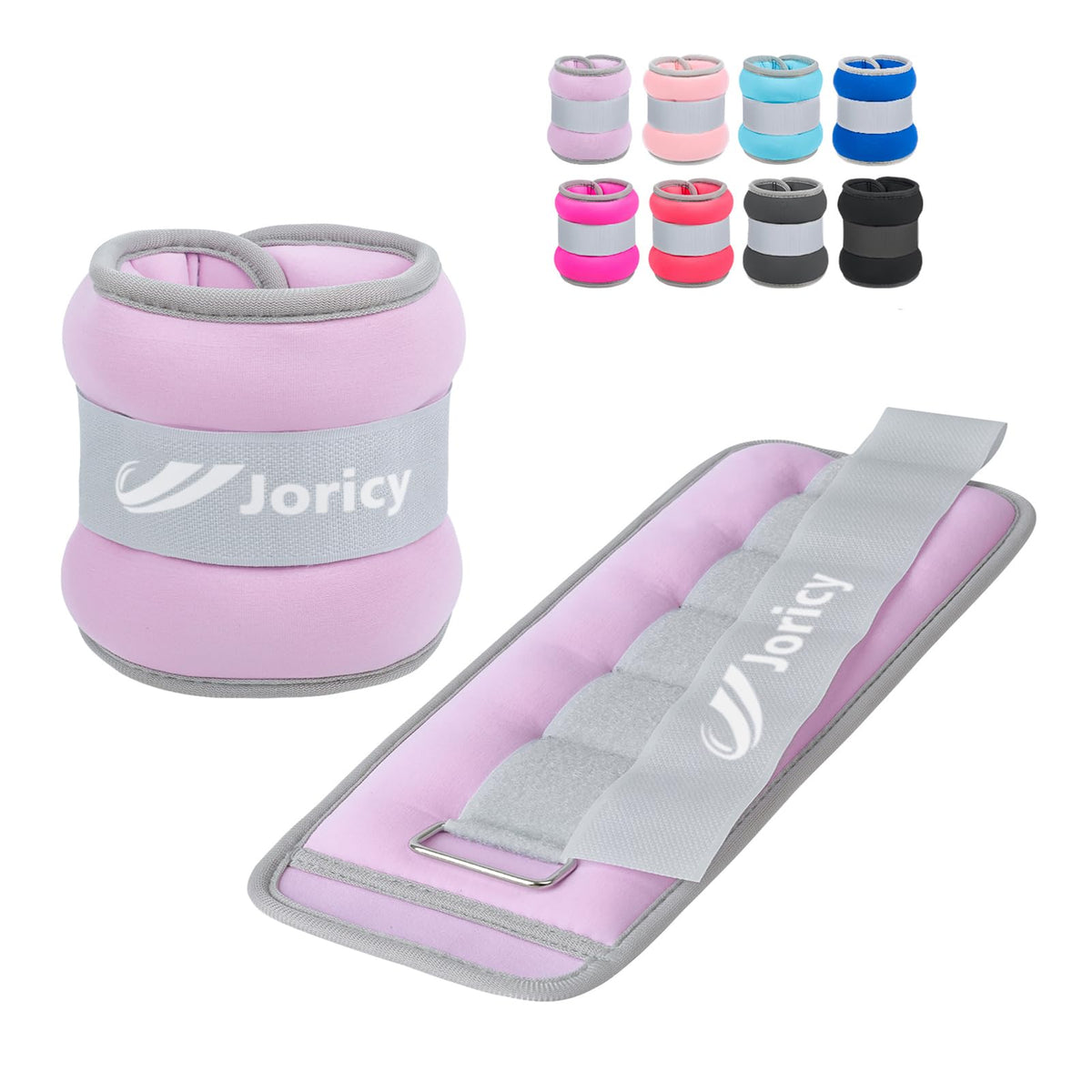 JORICY front view of light purple ankle and wrist weights showing compact design and portability