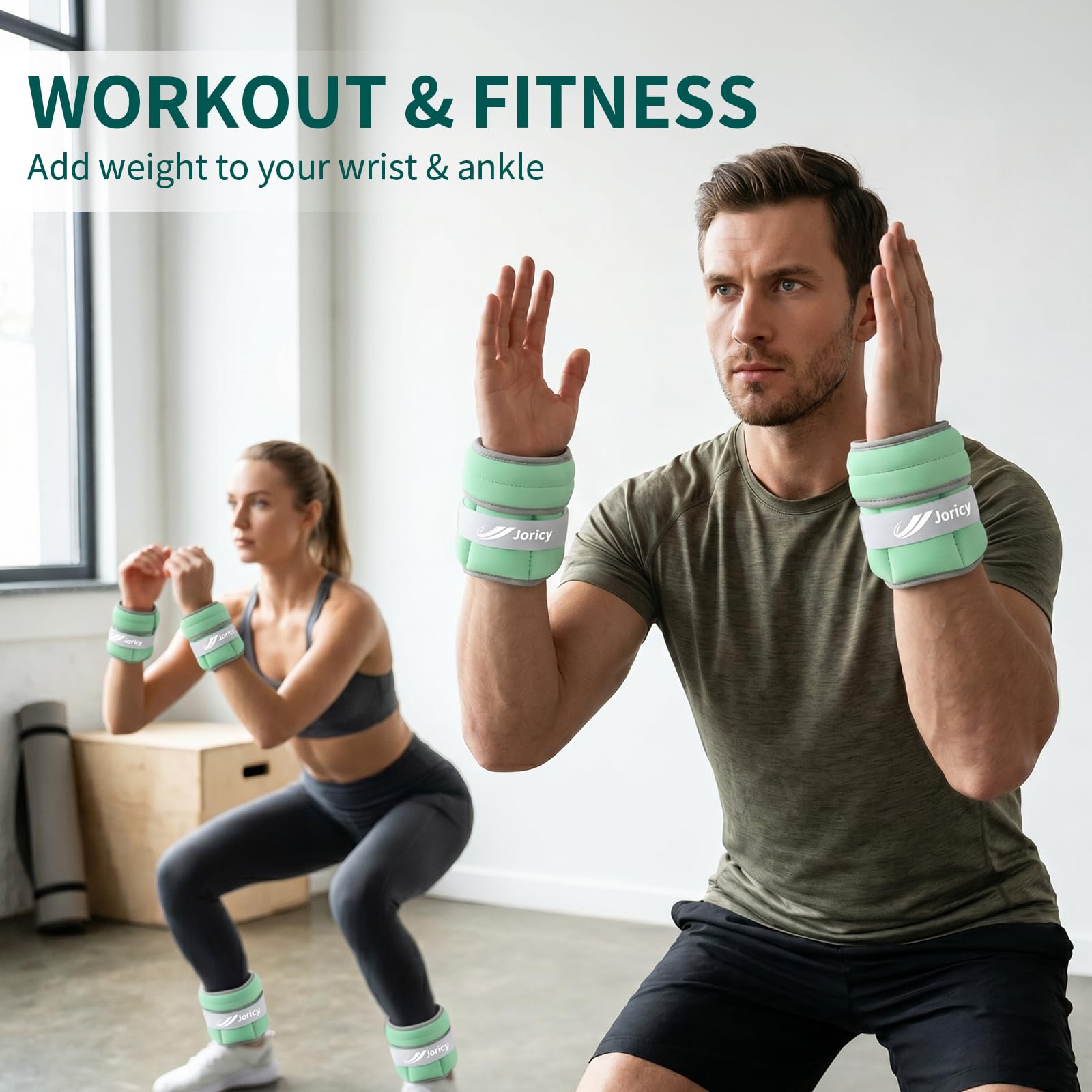 JORICY ankle wrap worn during a walk illustrating added resistance for calorie burn