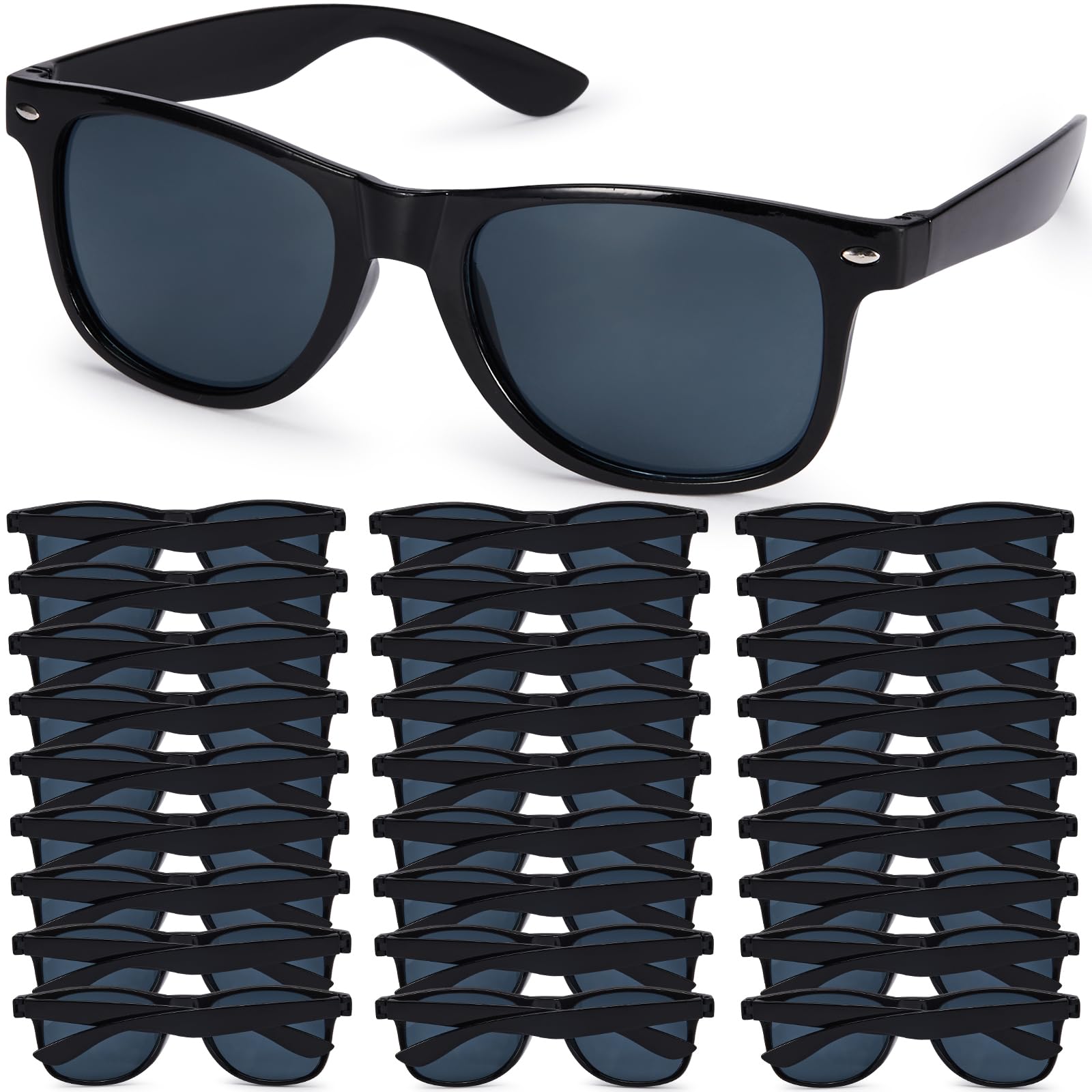 Jorpneost front view of black sunglasses showing retro shape and party-ready style