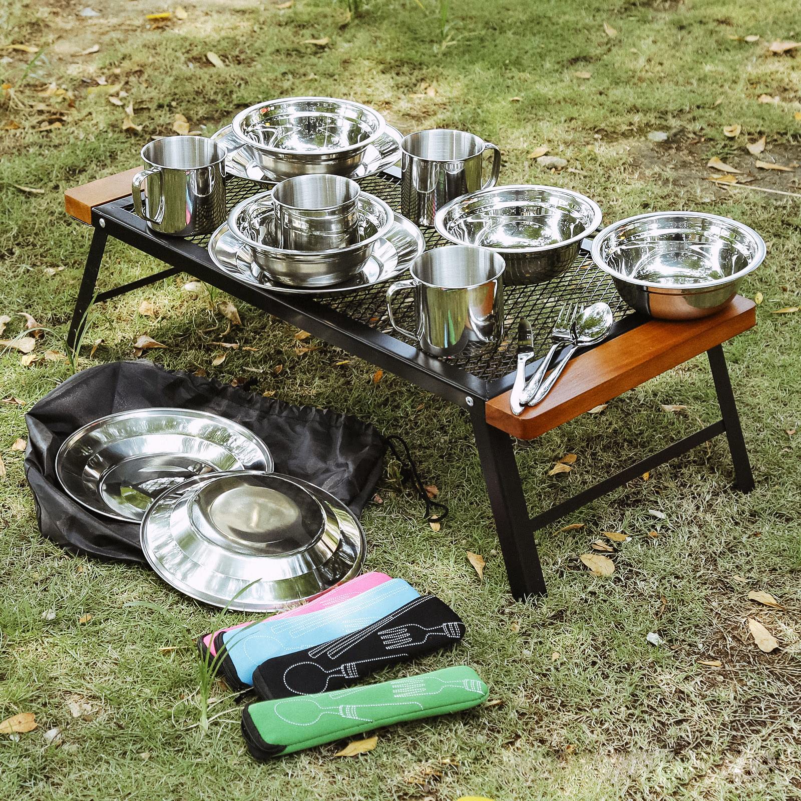 Jorunhe stacked stainless-steel plates highlighting compact storage benefit