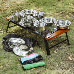 Jorunhe stacked stainless-steel plates highlighting compact storage benefit