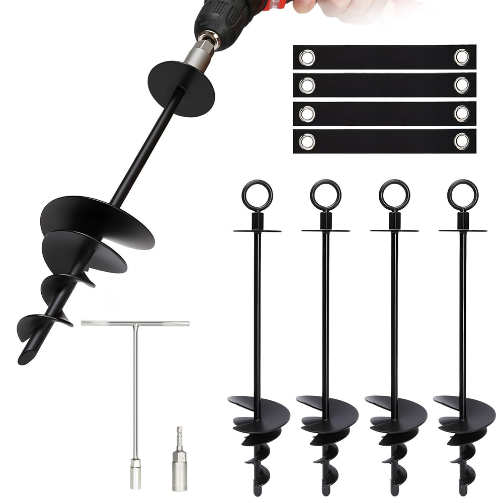 joyhalo front packaging showing four heavy-duty stakes and tools for secure storage