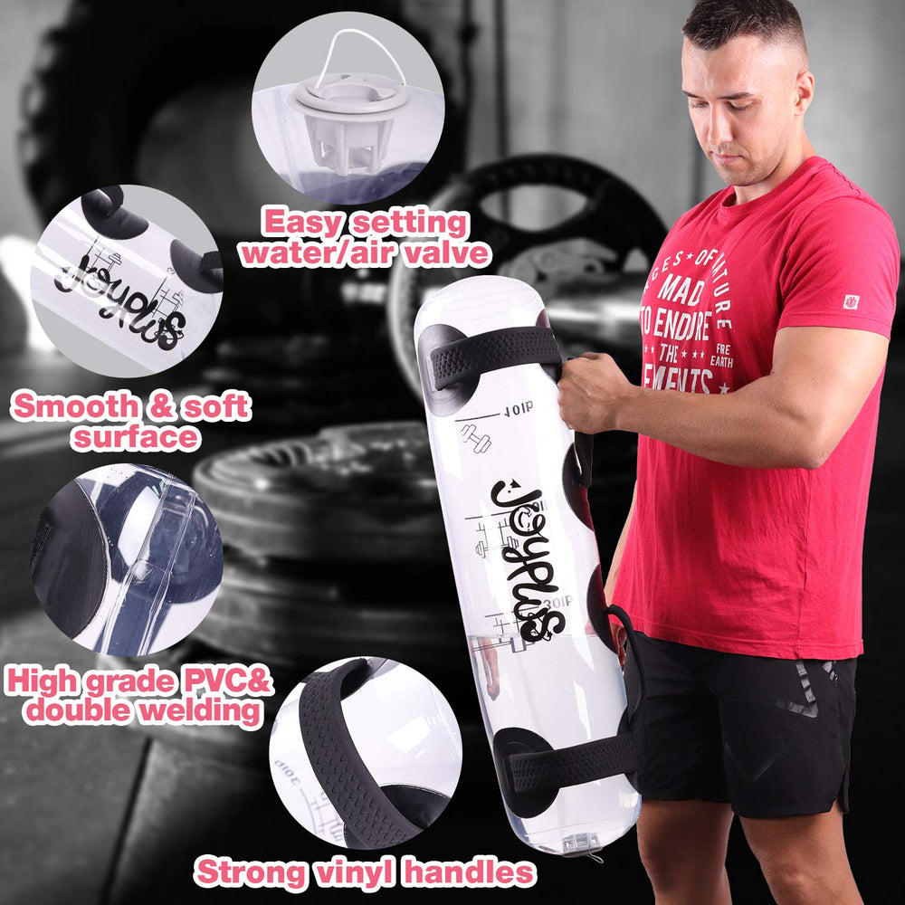 JOYPLUS aqua bag filled with water on gym floor demonstrating dynamic instability training