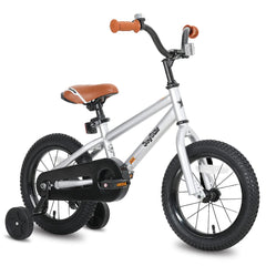 JOYSTAR front profile of silver 16 inch kids bike showing frame and handlebars, easy control