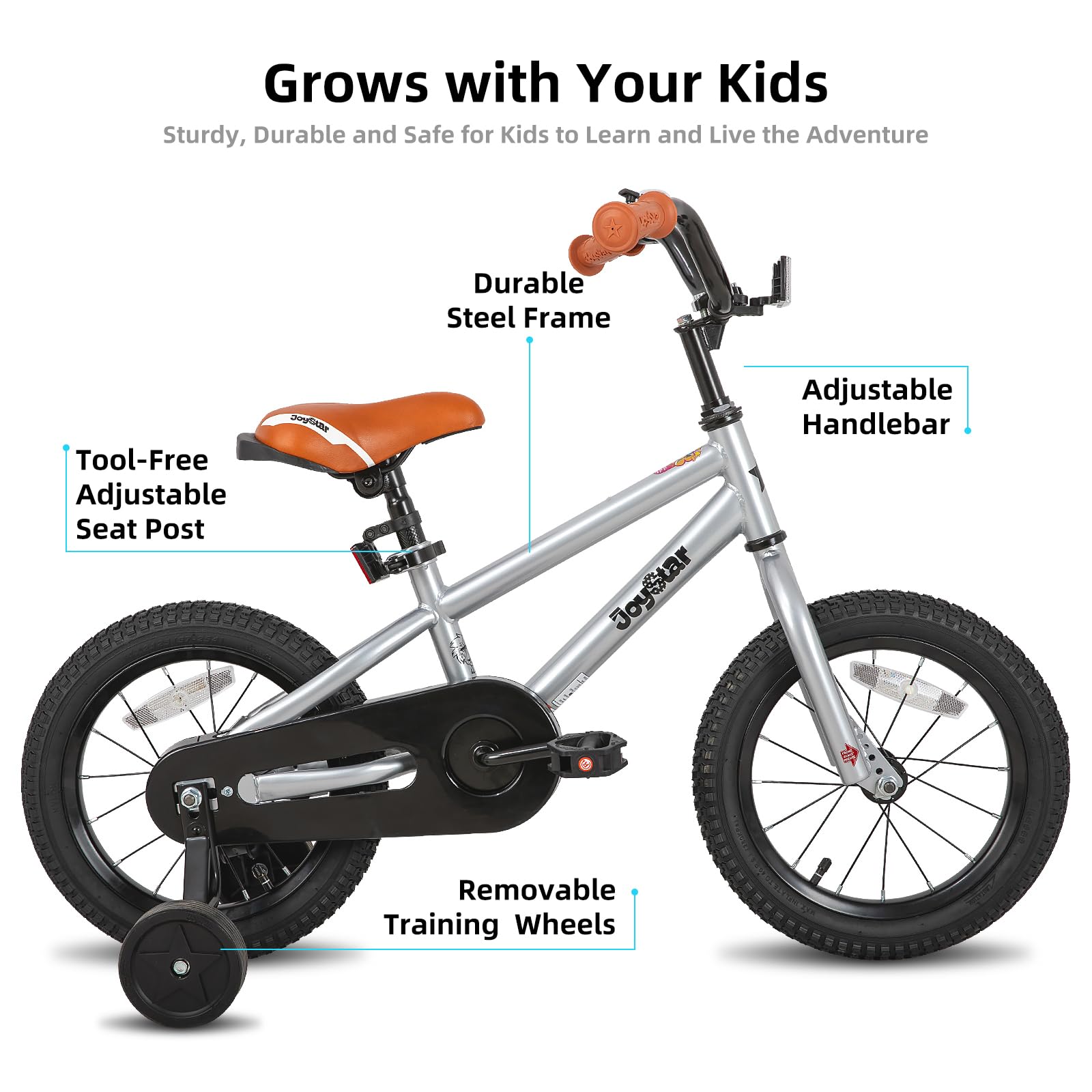 JOYSTAR side view with training wheels attached for beginner stability and confidence