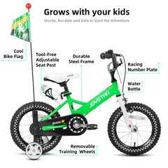 JOYSTAR close-up of front brake and enclosed chainguard enhancing child safety