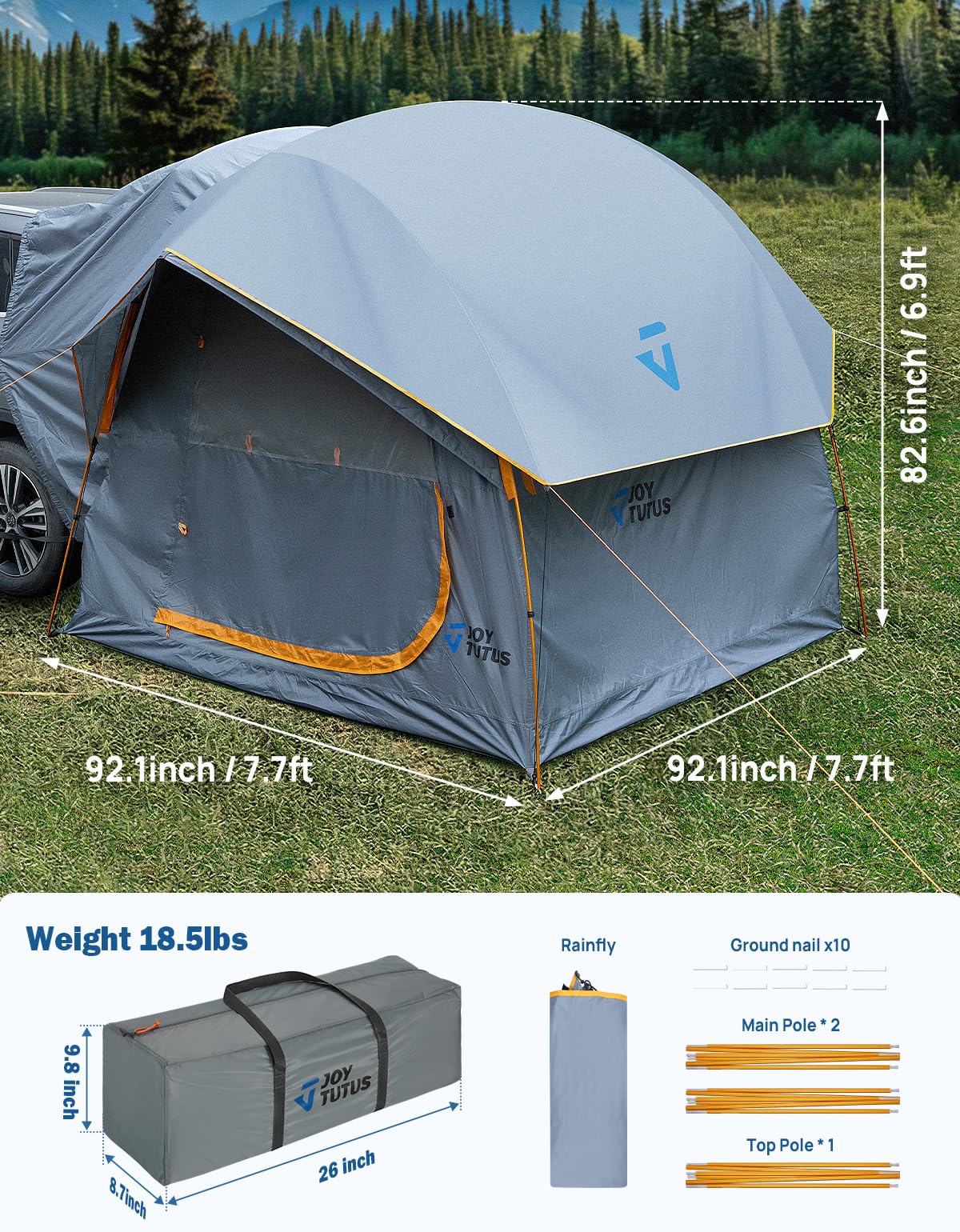 JOYTUTUS lifestyle campsite setup beside vehicle illustrating easy car-camping convenience