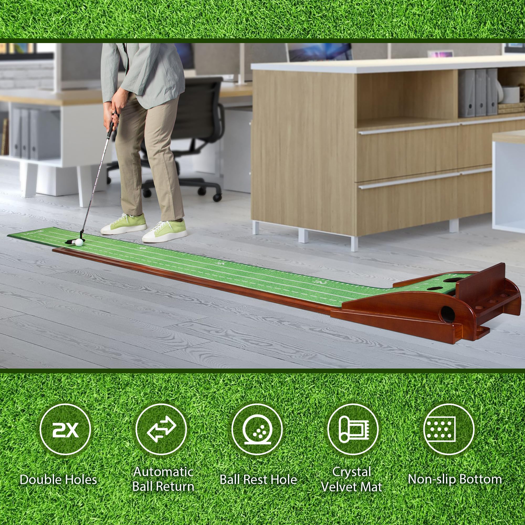 JPAXI size comparison with putter and ball showing realistic scale benefit