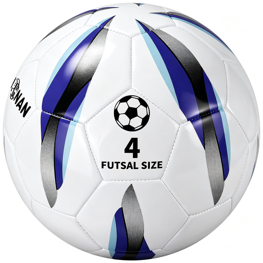 JPHNAN front view futsal ball showing clear white-blue design for visibility