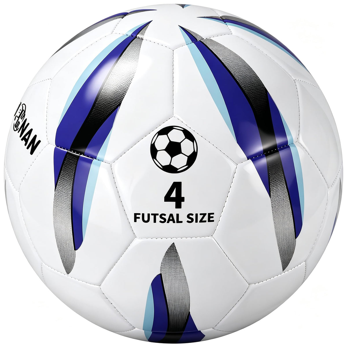 JPHNAN front view futsal ball showing clear white-blue design for visibility