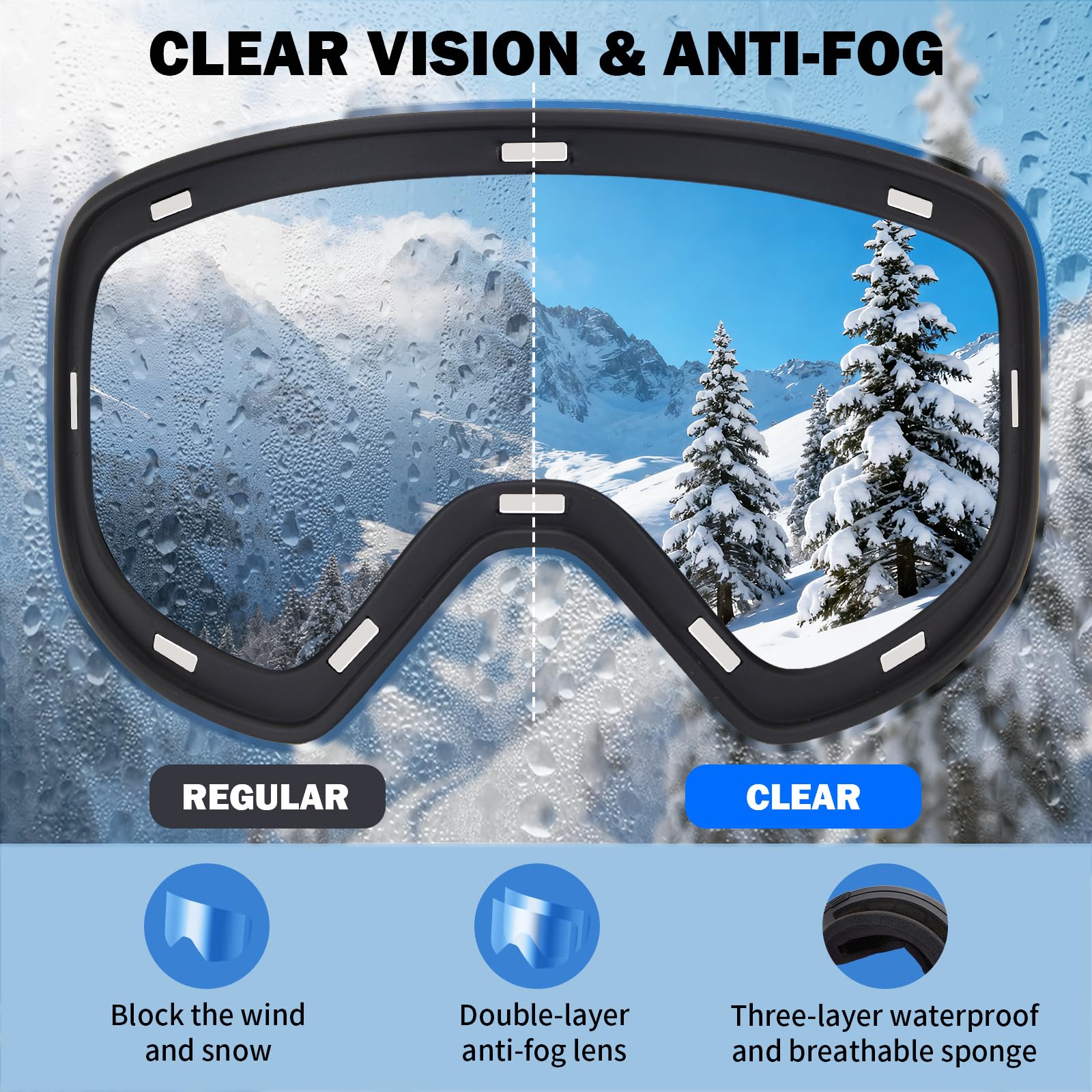JQF Gear lifestyle image of snowboarder wearing goggles for clear vision